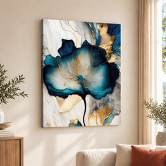 Blue & Green Abstract Floral Art Over Grey Background | Abstract Floral Artwork #00331