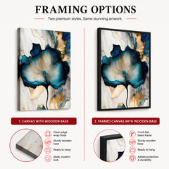 Blue & Green Abstract Floral Art Over Grey Background | Abstract Floral Artwork #00331