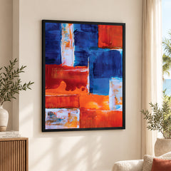 Blue & Orange Abstract Art Over Grey Background | Abstract Fashion Artwork #00333