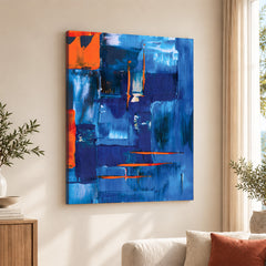 Blue & Orange Abstract Art Over Blue Background | Abstract Fashion Artwork #00335