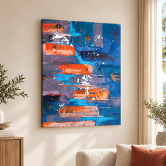 Blue & Orange Abstract Art Over Blue Background | Abstract Fashion Artwork #00336