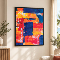 Blue & Orange Abstract Art Over Blue Background | Abstract Fashion Artwork #00339