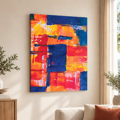 Blue & Orange Abstract Art Over Blue Background | Abstract Fashion Artwork #00339