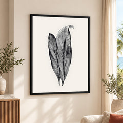 Black & White Tropical Leaves On Grey Background | Abstract Floral Artwork #0034