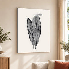 Black & White Tropical Leaves On Grey Background | Abstract Floral Artwork #0034