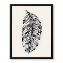 Black & White Tropical Leaves On Grey Background | Abstract Floral Artwork #0035