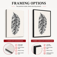 Black & White Tropical Leaves On Grey Background | Abstract Floral Artwork #0035
