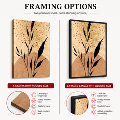 Black Tropical Leaves On Brown & Beige Background | Abstract Floral Artwork #0037