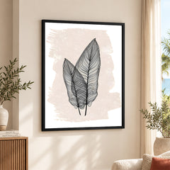 Black Floral Art With Beige Color Over White Background | Abstract Floral Artwork #00376