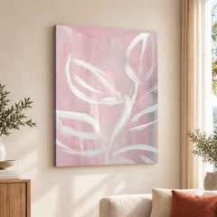 White Floral Art Over Beige Background | Abstract Floral Artwork #00377