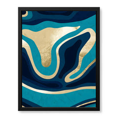 Blue & Gold Abstract Art Over Green Background | Abstract Office Artwork #00388