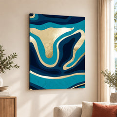 Blue & Gold Abstract Art Over Green Background | Abstract Office Artwork #00388