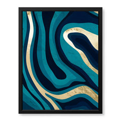 Blue & Gold Abstract Art Over Green Background | Abstract Office Artwork #00389