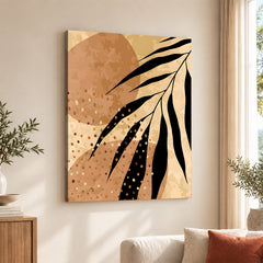 Black Tropical Leaves On Brown & Beige Background | Abstract Floral Artwork #0039