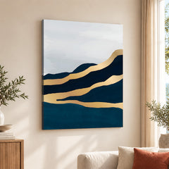 Blue & Gold Abstract Art Over Grey Background | Abstract Office Artwork #00390
