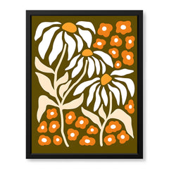 White & Gold Floral Abstract Art Over Green Background | Abstract Floral Artwork #00408