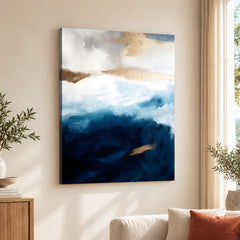 Blue & Gold Abstract Art Over White Background | Abstract Office Artwork #00410