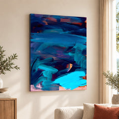 Blue & Gold Abstract Oil Paint Art Design | Abstract Office Artwork #00411