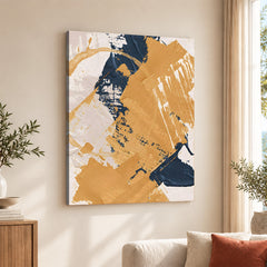 Blue & Brown Abstract Art Over Beige Background | Abstract Office Artwork #00425