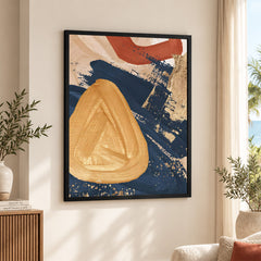 Blue & Gold Abstract Art Over Beige Background | Abstract Office Artwork #00427