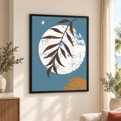 Black & White Abstract Floral Art Over Blue Background | Abstract Floral Artwork #00428