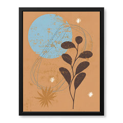 Brown & Blue Abstract Floral Art Over Beige Background | Abstract Floral Artwork #00429