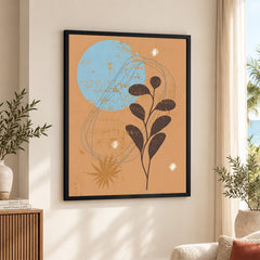 Brown & Blue Abstract Floral Art Over Beige Background | Abstract Floral Artwork #00429