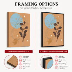 Brown & Blue Abstract Floral Art Over Beige Background | Abstract Floral Artwork #00429