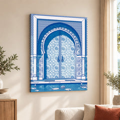 Blue & White Abstract Door Art Over White Background | Abstract Fashion Artwork #00432