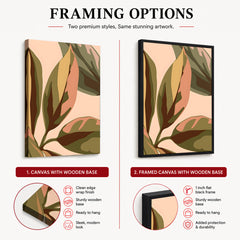PaleCopper & Green Exotic Leaves On Beige Background | Abstract Floral Artwork #0044