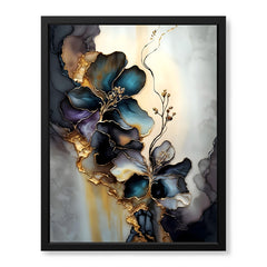 Blue & Green Abstract Floral Art Over Grey Background | Abstract Floral Artwork #00449