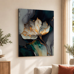 Beautiful White Abstract Floral Art Over Blue & Green Background | Abstract Floral Artwork #00450