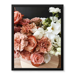 Beautiful Pink & White Flowers In A Bouquet Over Black Background | Abstract Floral Artwork #00455