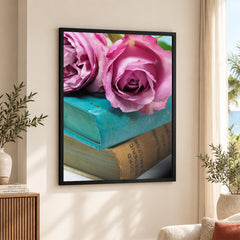 Beautiful Pink Flowers In A Bouquet Over Blue Background | Abstract Floral Artwork #00456