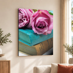 Beautiful Pink Flowers In A Bouquet Over Blue Background | Abstract Floral Artwork #00456