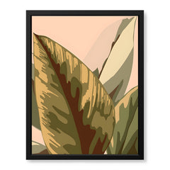 Pale Copper & Green Exotic Leaves On Beige Background | Abstract Floral Artwork #0046