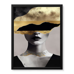 Black & Gold Abstract Design With Woman Face Over Grey Background | Abstract Fashion Artwork #00475