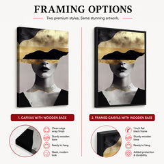 Black & Gold Abstract Design With Woman Face Over Grey Background | Abstract Fashion Artwork #00475
