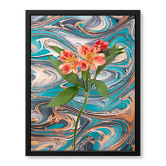 Pink & Green Abstract Floral Design Over Colorful Background | Abstract Floral Artwork #00477