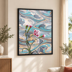 Pink & Green Abstract Floral Design Over Colorful Background | Abstract Floral Artwork #00478