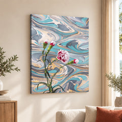 Pink & Green Abstract Floral Design Over Colorful Background | Abstract Floral Artwork #00478