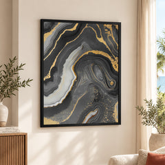 Black Gold & Grey Abstract Art Design Over White Background | Abstract Office Artwork #00486