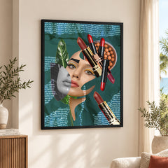 Red & Green Abstract Face Art Design With Lipsticks | Abstract Fashion Artwork #00487