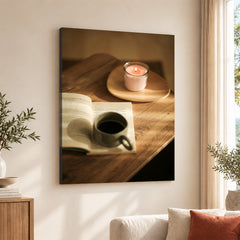 Beautiful Coffee Cup On The Table With Candle | Abstract Fashion Artwork #00499
