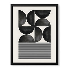 Black & Grey Geometric Shapes With Lines | Abstract Office Artwork #005