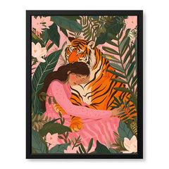 Aesthetic Tiger With A Girl In Forest Portrait | Abstract Fashion Artwork #00531