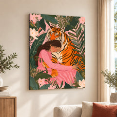 Aesthetic Tiger With A Girl In Forest Portrait | Abstract Fashion Artwork #00531