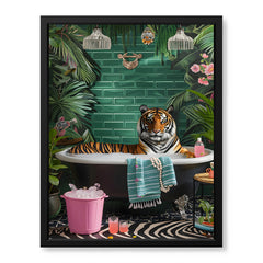 Aesthetic Tiger In A Bath Tub With Green Background | Abstract Fashion Artwork #00532