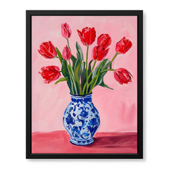 Beautiful Colorful Flowers In A Blue Pot | Abstract Floral Artwork #00534