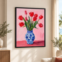 Beautiful Colorful Flowers In A Blue Pot | Abstract Floral Artwork #00534